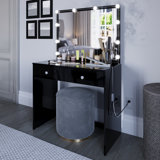 Boahaus Doris Modern Vanity Table, Full Width Mirror, 02 Drawers