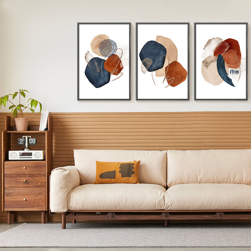 Abstrait moderne - ensemble de 3 reproductions de photos sur toile, Noir, H 16 po x l 36 po x P 1,5 po