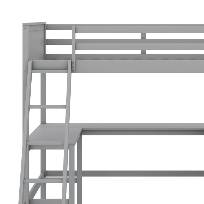 Lit mezzanine simple avec tablettes et bureau, Gris