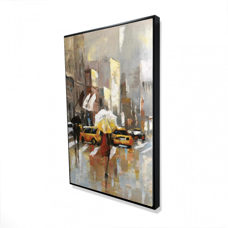 «People with Umbrellas Walking Across The Street», reproduction sur toile