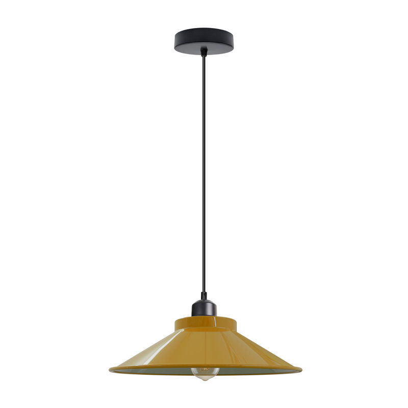 Modern Industrial Single Matte Cone Hanging Pendant Light - Adjustable Ceiling Fixture (E27), Yellow, No