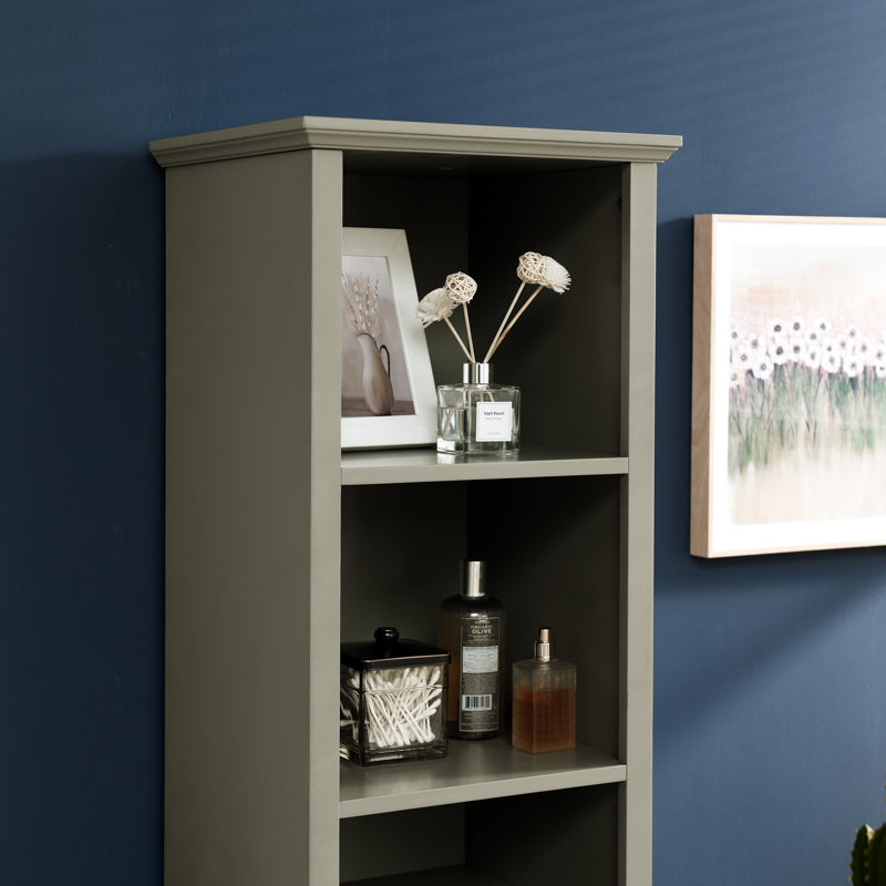 64" Tall Bathroom Shelf Cabinet - 4 Adjustable Shelves & Laundry Hamper Grey For Compact Areas Handy Narrow With And Useful