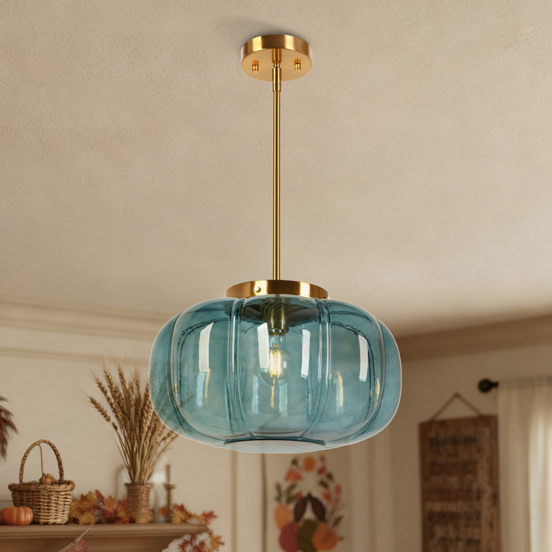 Luminaire suspendu en forme de dôme à 1 lumière de 15 po Beltran, Bleu pâle