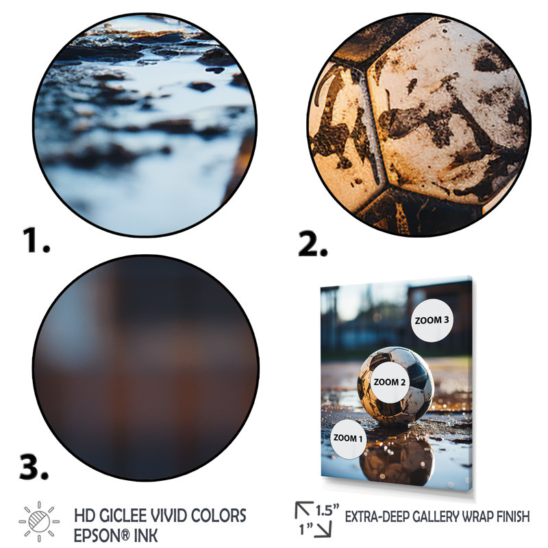 Klothildis soccer ball of shadows II sur toile, Encadrement doré, H 20 po x l 12 po x P 1 po