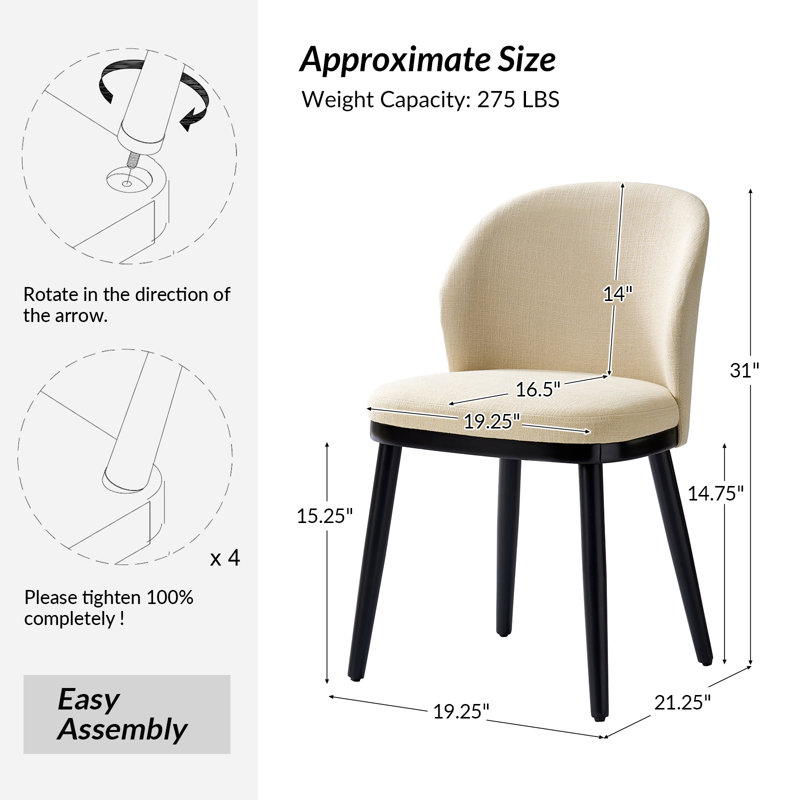 Kanalu Modern Dining Chair Set with Solid Wood Legs, Beige, 6