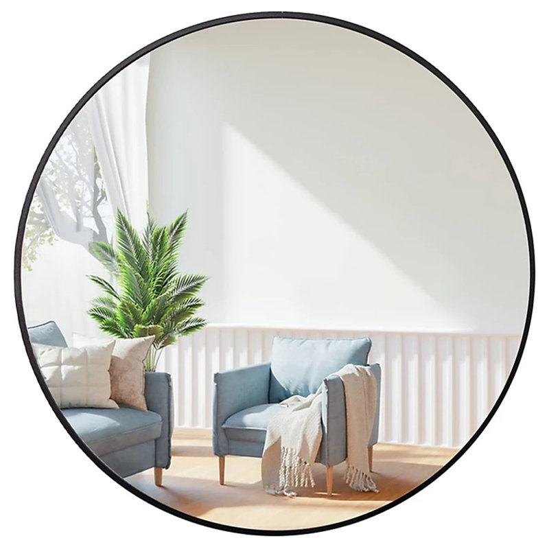 Miroir rond en métal, Noir mat