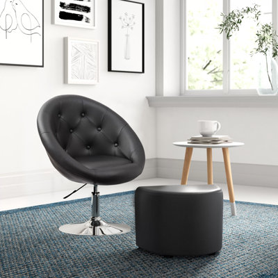 Latasha Faux Leather Swivel Barrel Chair