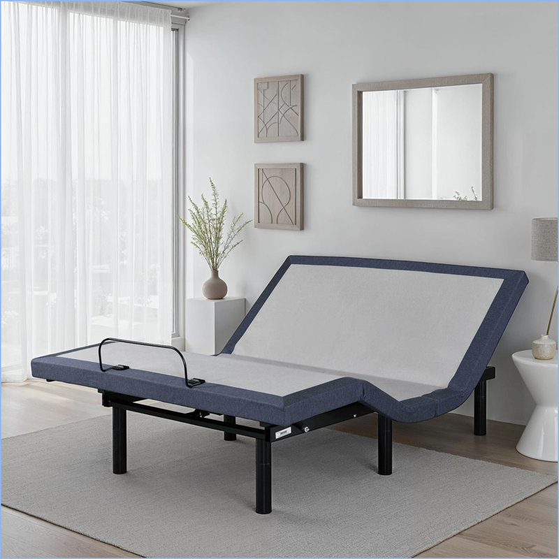 Twin XL Metal Adjustable Bed Base with Massage, Anti-Snore &amp; Head/Foot Adjustments for Bedroom, Blue/Gray, Twin XL