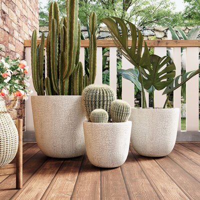 Rustic Crackle Durable MGO Outdoor Planter Set with Excellent Drainage
