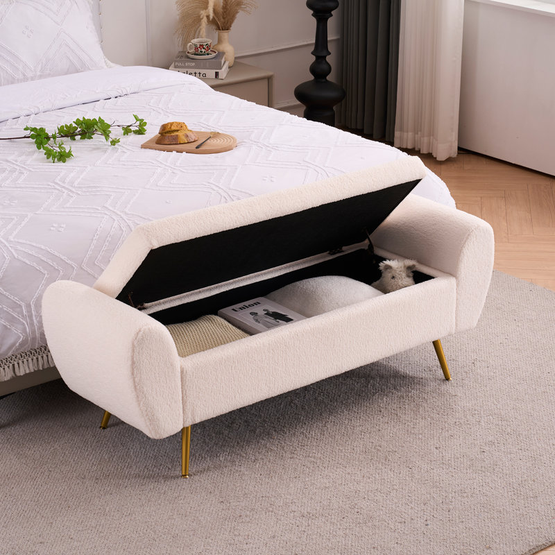 Repose-pieds avec banc de rangement 55 po Elianna, Ours en peluche ivoire