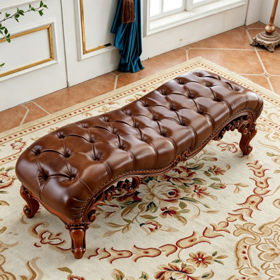 59.06"Brown European‑style solid wood carved bench