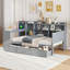 Lit de jour simple en bois avec 3 tiroirs, ports USB et bureau, gris