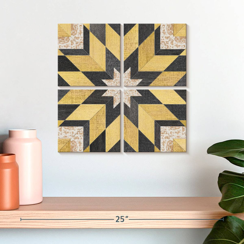 «Abstract Geometric Floral», ensemble de 4 pièces par Lulu, H 18 po x l 18 po x P 1 po