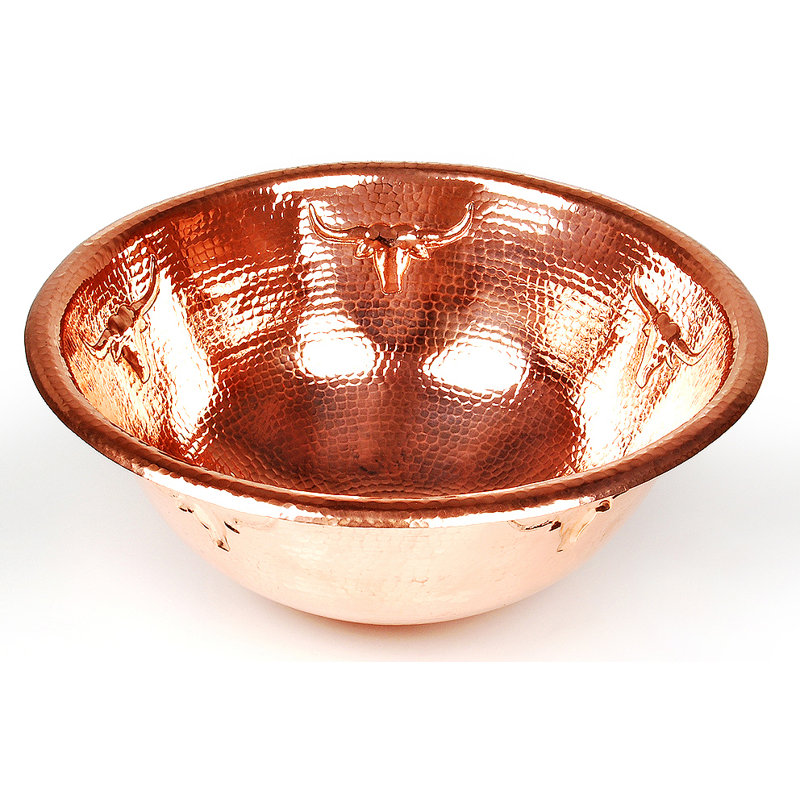 D'Vontz Copper Bathroom Sinks 17'' Metal Circular Bathroom Sink, Shiny Copper, Rolled