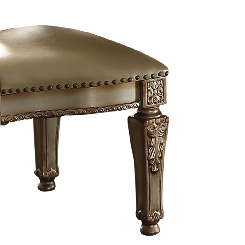 Gold Patina Wood Side Chair with Nailhead Trim