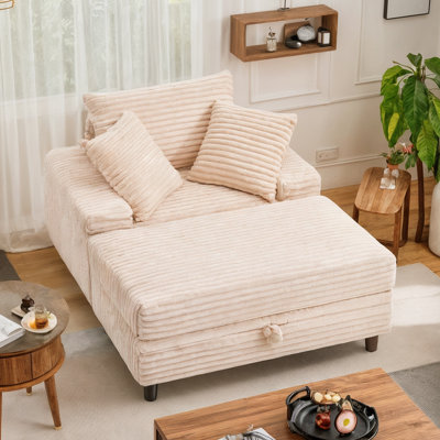 Chaise Lounge Chair Indoor, Multifunctional Oversized Chaise with Storage Ottoman and Pillows, Upholstered Sleeper Chair- Plush Sofa Bed for Living Ro