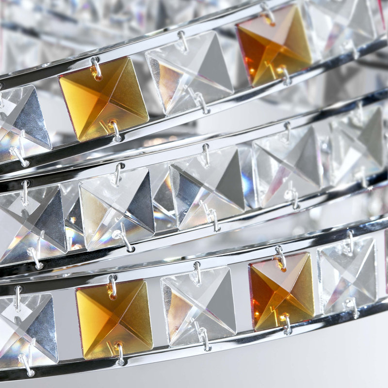 Pendant light 15-flame, Crystal, amber and polished chrome