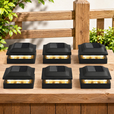 6-Pack Black Solar Post Caps with IP65 Waterproof, 2 Color Modes for 4x4 Wood/Vinyl Posts, Decorative Lighting for Garden, Patio, Porch, and Backyard