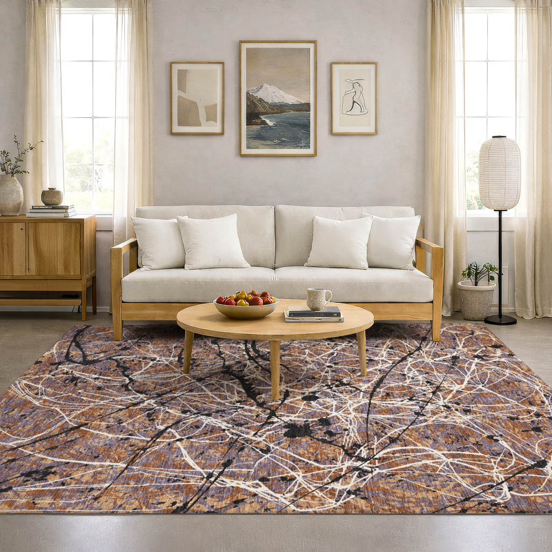 Premium Machine Washable Mayfield AMF2389 Abstract Rug, Paprika, 5' x 7'6"