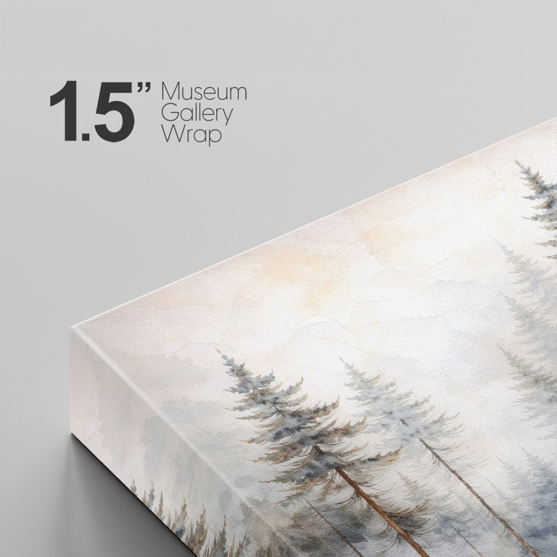 «Misty Pine Forest Landscape», neutre, forêt naturelle, images, impression sur toile encadrée, H 12 po x l 12 po x P 1,5 po