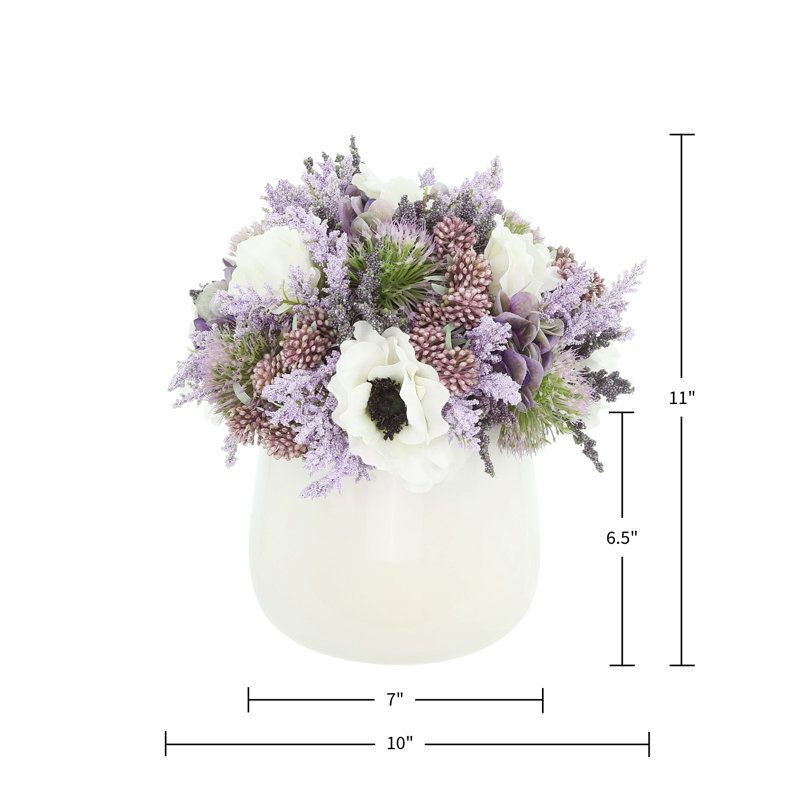 Anemone Centerpiece with Thistle and Berries, Round Tapered Cylinder Vase (Small)
