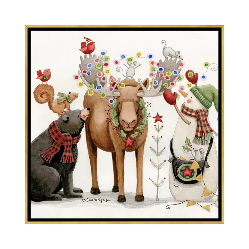 «Lit Moose» par Teresa Kogut - reproduction, Toile encadrée d'or, Aucun mat, H 18 po x l 18 po x 1,5 po