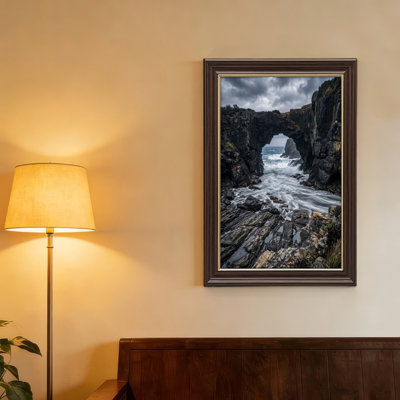 Art mural antique sur toile encadré doré pour le salon, la chambre à coucher, le bureau ou le vestibule - décoration murale décorative avec arche rocheuse