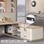 Bureau de direction en L 86,61 "de couleur naturelle et beige, 2 tiroirs avec une combinaison-909239376