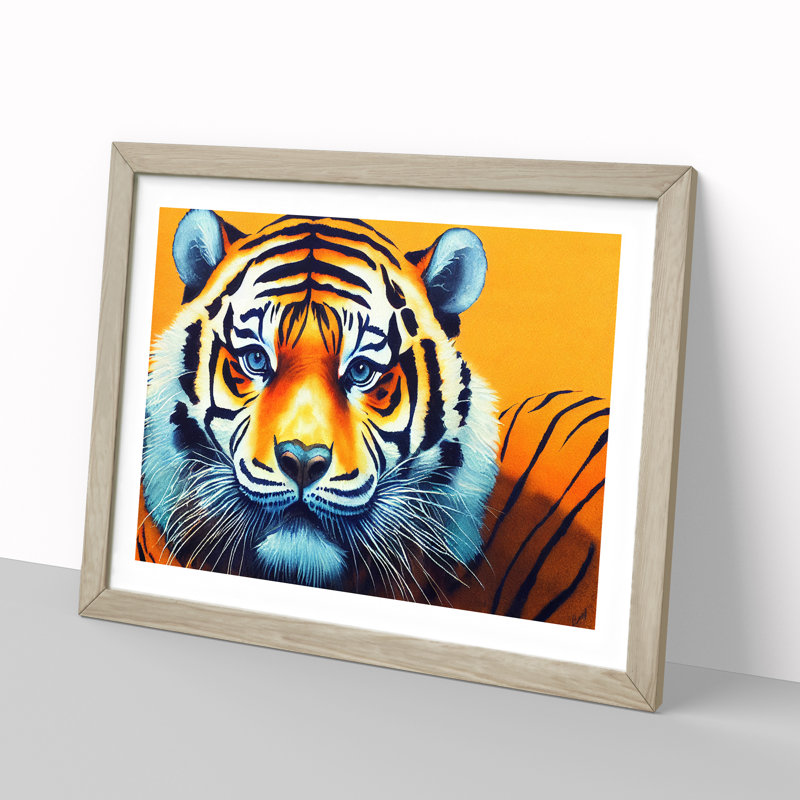 Tiger Portrait Vol.3 - Single Picture Frame Print, Oak, 46cm H x 64cm W x 2cm D