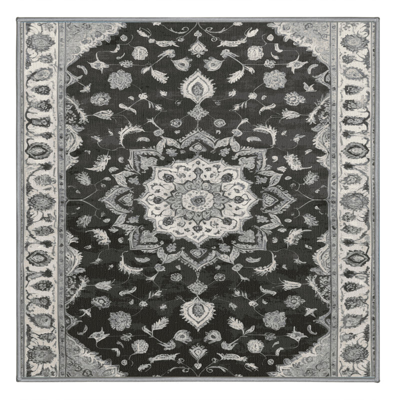 Tapis brun Tabriz lavable à la machine, Carré 6 pi