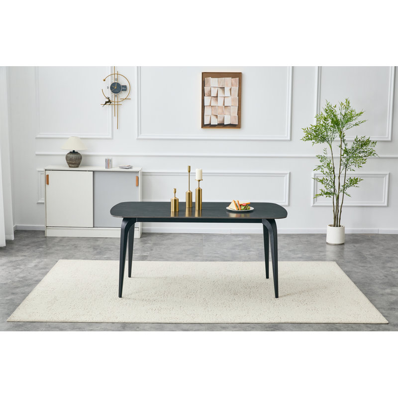 Rectangular Dining Table with metal legs, Dark Gray