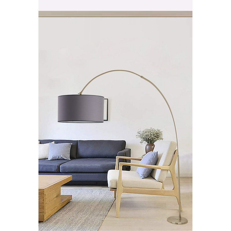 Ziggy 220cm Arched Floor Lamp, Chrome, Light Grey
