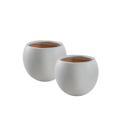  Noa White Ceramic Planter, Round Matte Pots With Natural Clay Interior For Succulents, Small Plants, Modern Home & Office Décor, 6.2" Diameter & 5" Tall, Pack Of 2