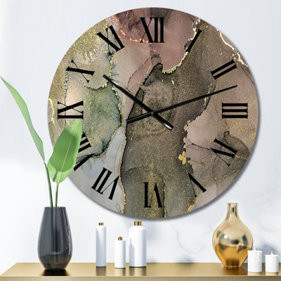 Gris et vert liquide I - horloge murale moderne