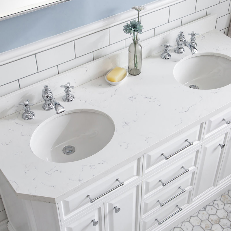 Palace 60'' W Double Vanity, Pure White, Stainless Steel