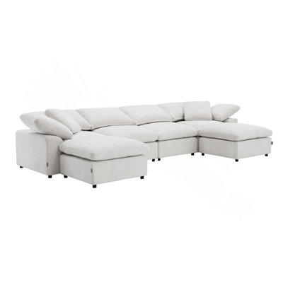 Ivory Linen 6Pcs Modular Sectional W/Ottoman