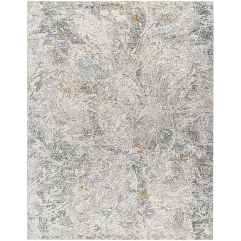 Machine Woven Polyester Area Rug in Gray/Blue, Rectangle 6'7" x 9'6", Abstract