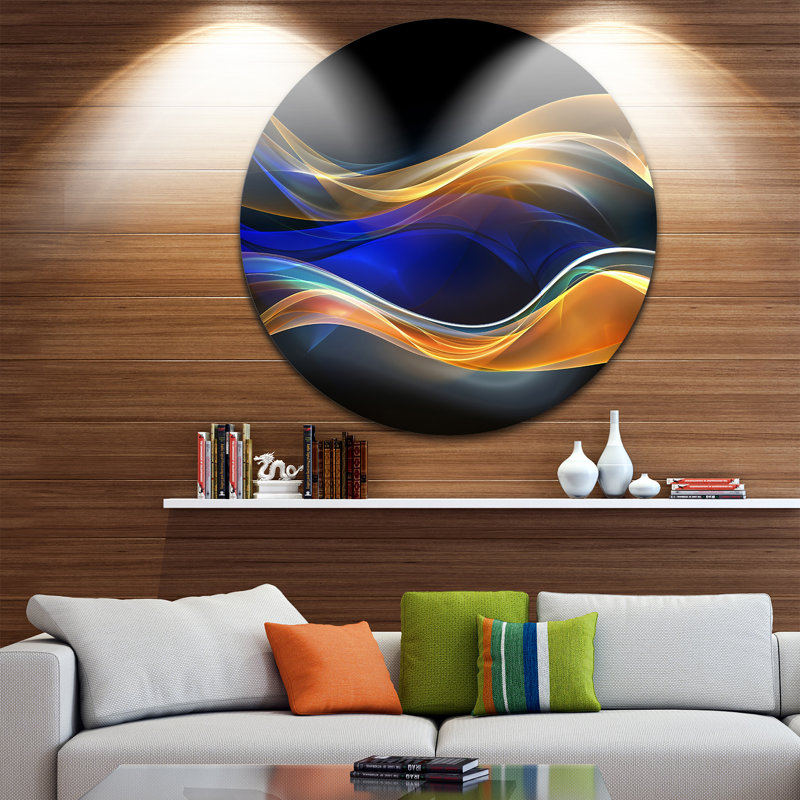 Abstrait «3D Gold Blue Wave Design», impression, H 23 po x l 23 po x P 1 po, Métal
