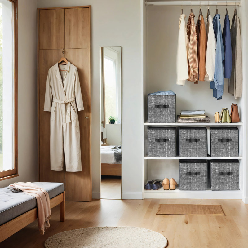Cubes de rangement, bacs en tissu non tissé de 28 cm avec poignées doubles, ensemble de 6, organisateurs de placard pour tablettes, pliables, pour les vêtements
