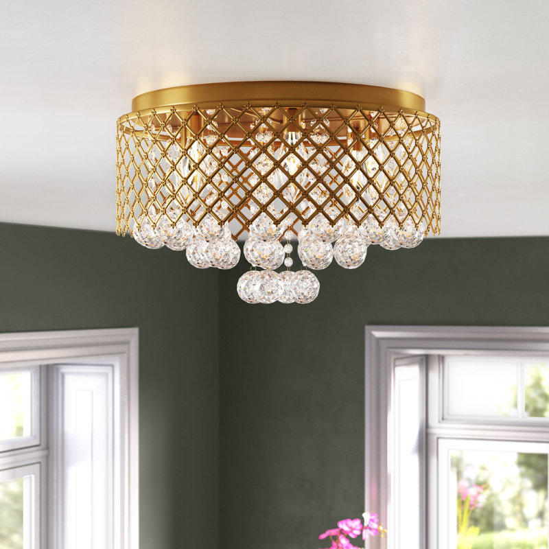 Plafonnier encastré 6 lumières 18 po Stollings, Laiton / transparent, 6, H 11 po x l 18 po x P 18 po