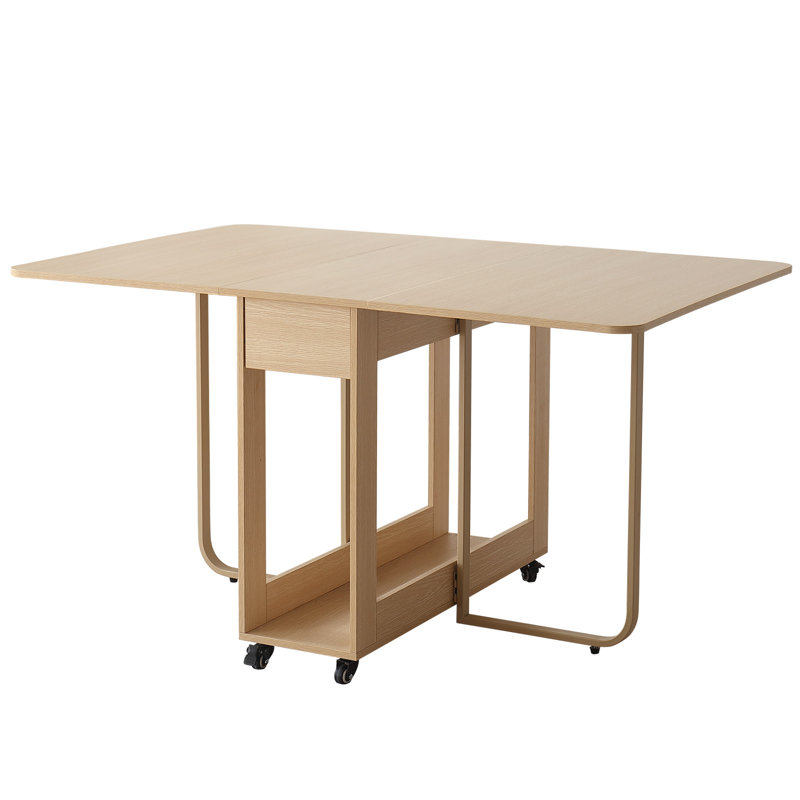 Folding Dining Table with Lockable Wheels & Storage (One Table), One Dining Table, Wood