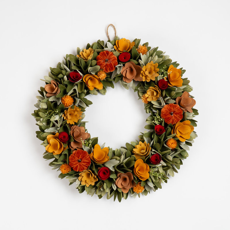 46cm Autumnal Wood shave Wreath with Pumpkins