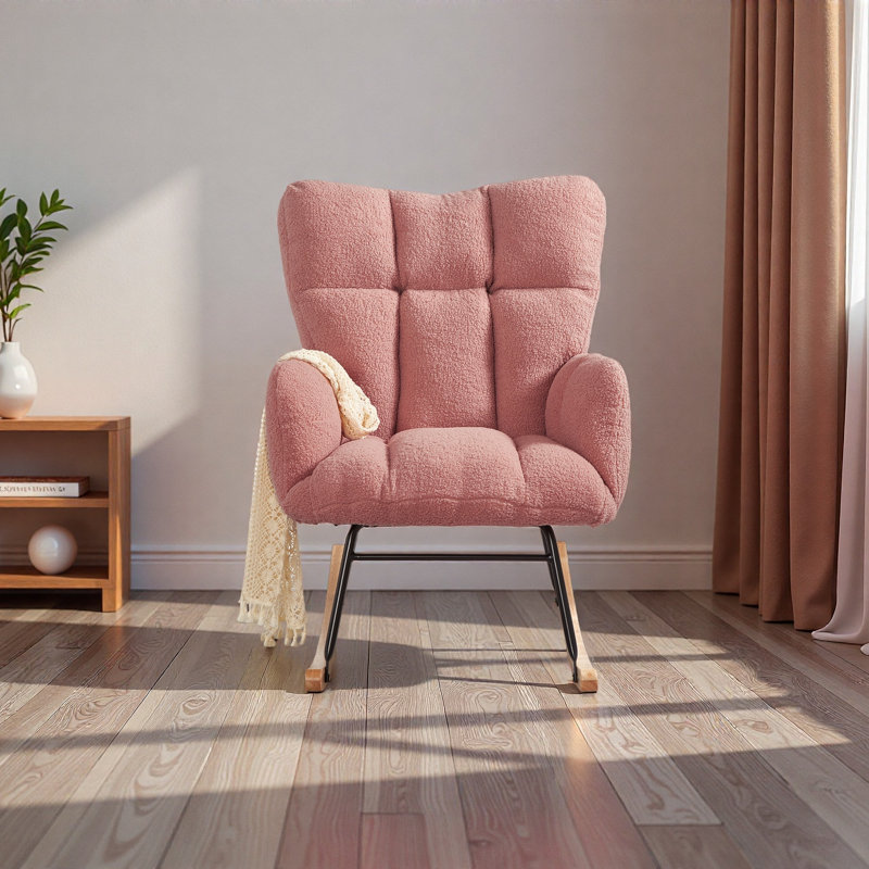 Fauteuil berçant et oscillant rembourré et rembourré en tissu, Rose