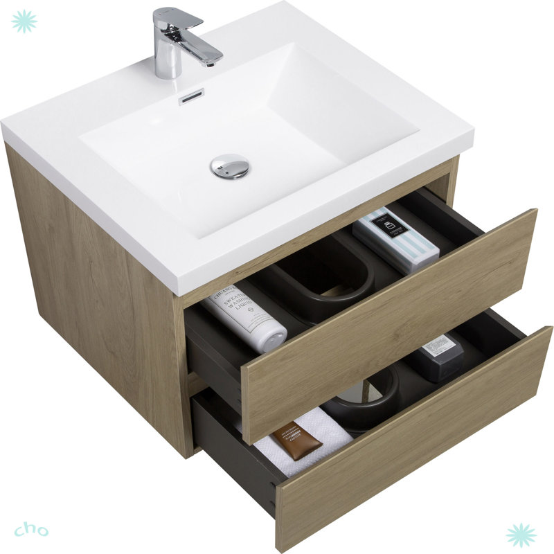 Meuble-lavabo flottant 24 po avec lavabo, Chêne