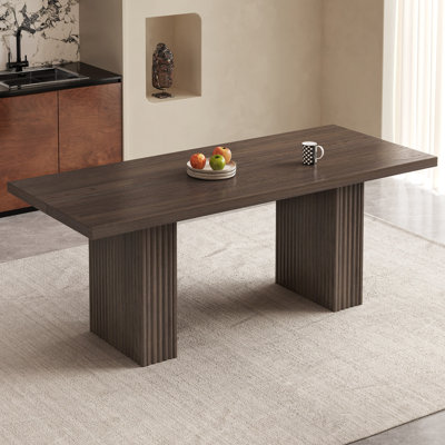Mid-Century Large Brown Dining Table,66.93" Rectangle Kitchen Table