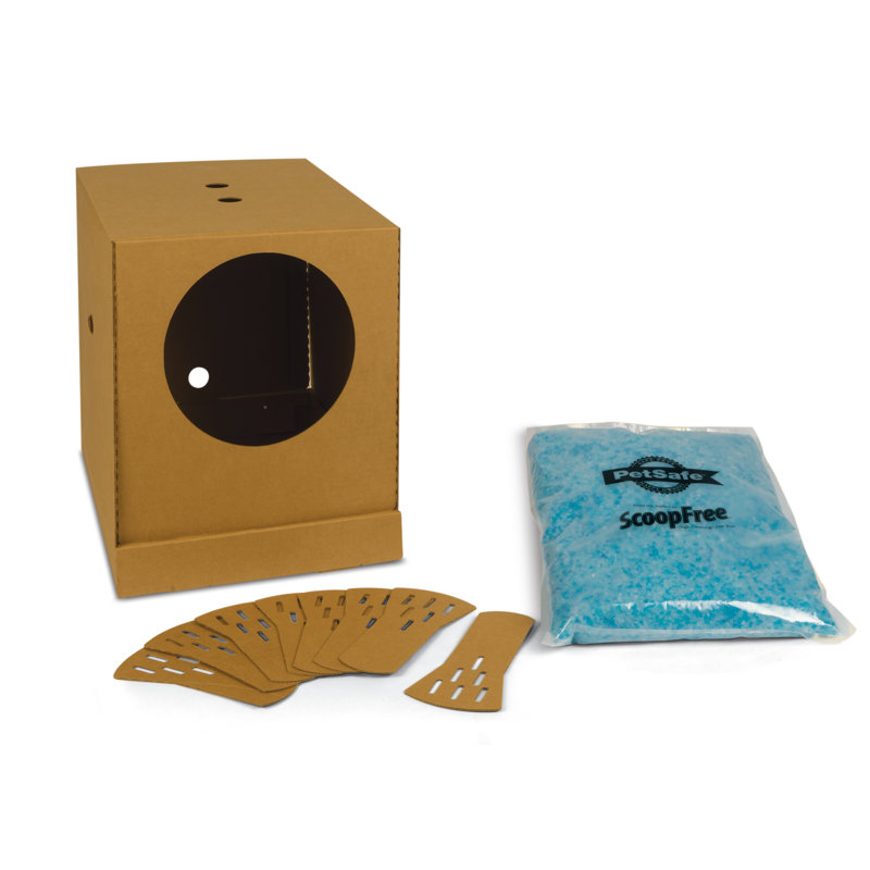 Collapsible Cardboard Cat Litter Box with Blue Crystal Litter