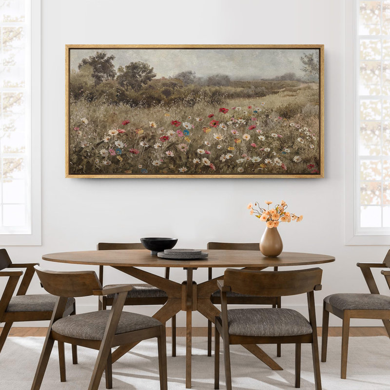 Wildflower Meadow Landscape Rustic Field with Vibrant Flowers, Natural, 30" H x 60" W