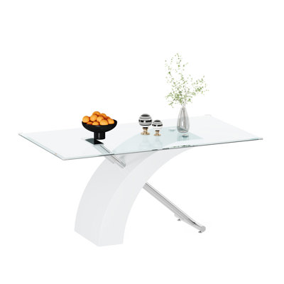 Table de salle à manger rectangulaire de style moderne avec plateau en verre