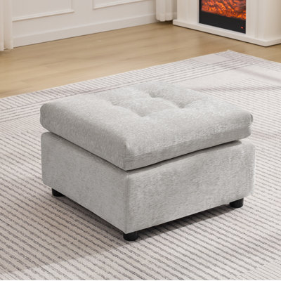Chenille Tufted Ottoman - Square Accent Stool