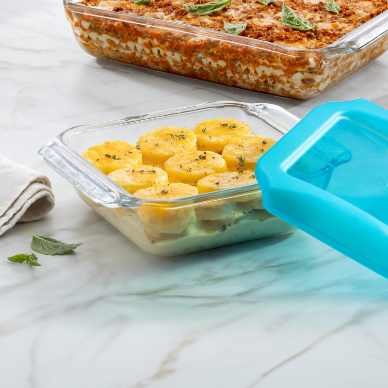 Ensemble de 2 assiettes à cuisson en verre de qualité supérieure 8 x 8 pouces avec couvercles, plats de cuisson empilables avec poignées GreatGrip, plats carrés à couvercle durable Libbey Bakers